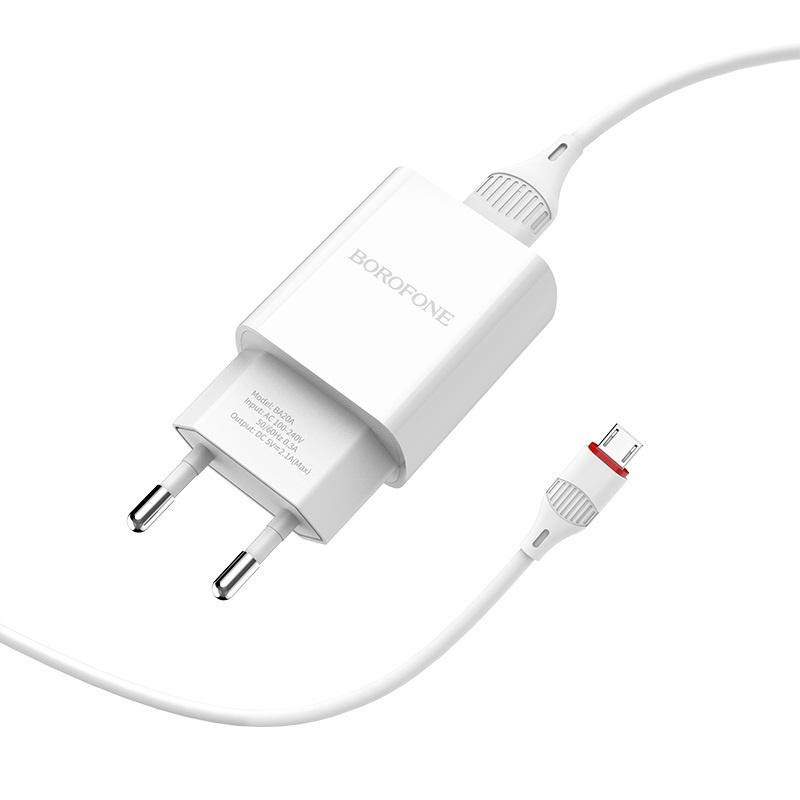 Сетевое зарядное устройство USB + кабель MicroUSB BOROFONE BA20A Sharp 2100mAh (белый)