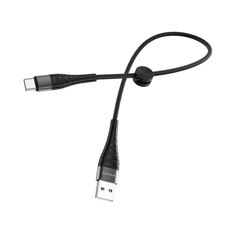 Кабель USB - Type-C BOROFONE BX32, 3A (черный) 0,25м (в оплетке, с усилением сгиба)