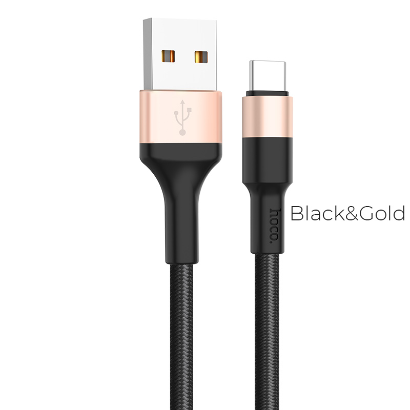 Кабель USB - Type-C HOCO X26, 2,4A (черно-золотистый) 1м (в оплетке)