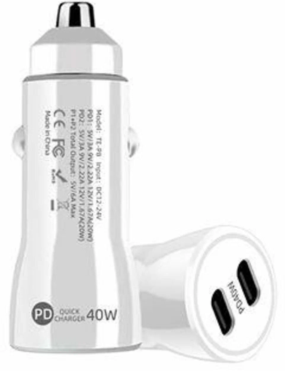 Автомобильное зарядное устройство 2USB-C Quick Charger PD40W, белый
