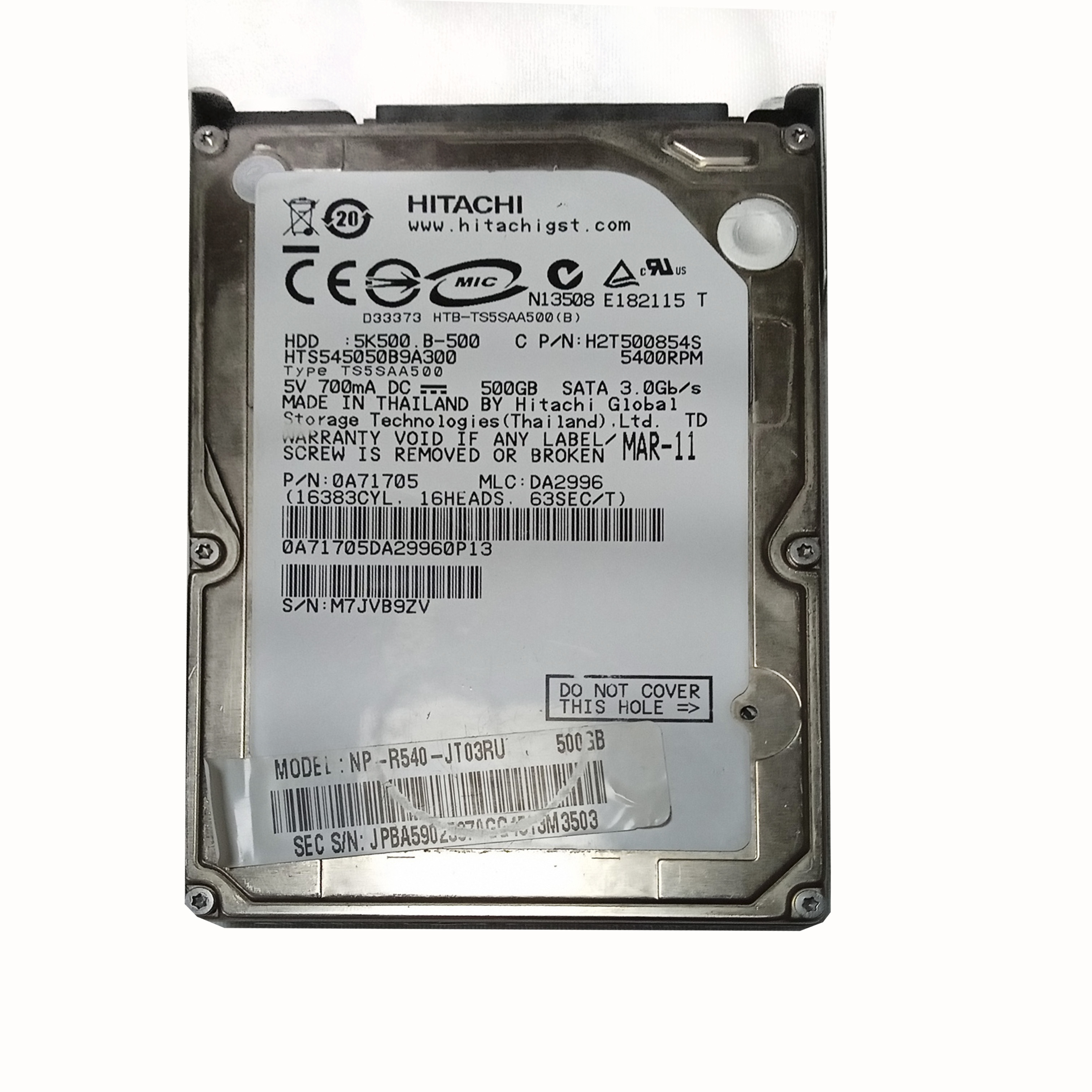 500 ГБ 2.5 Sata накопитель Hitachi Travelstar HTS545050B9A300 б/у