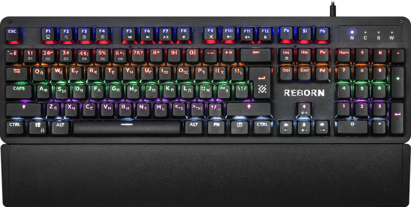 Клавиатура игровая Defender Rebom GK-165DL RU (черн.), USB, механическая, радужная подсветка