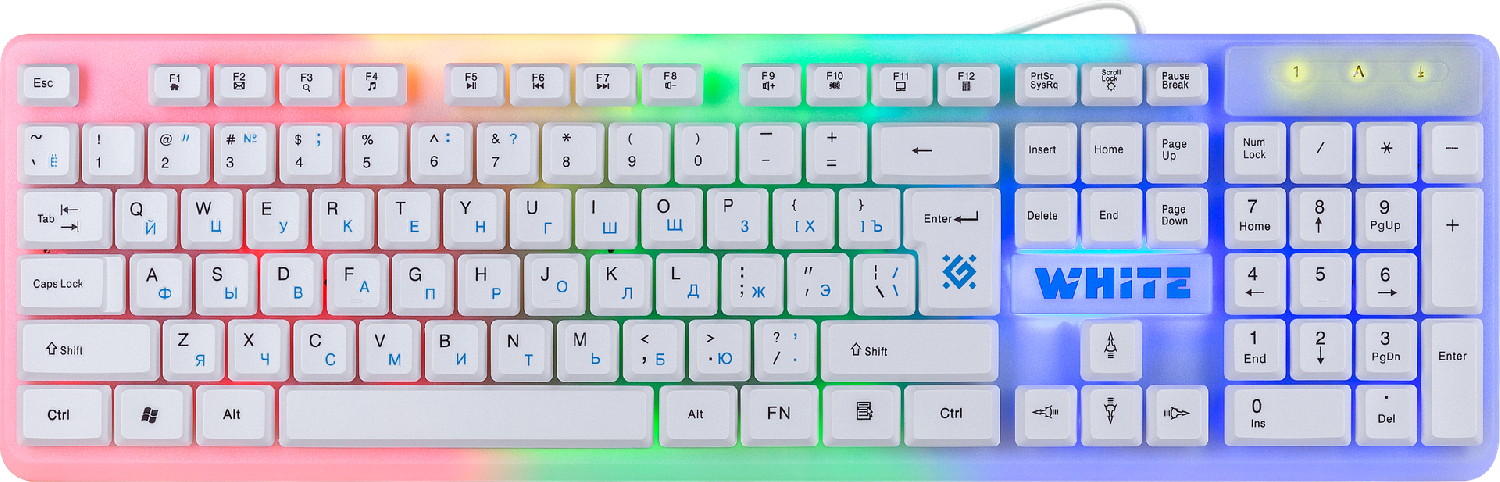 Клавиатура игровая Defender White GK-172 RU (белая), USB, 104кл, радужная подсветка, box-20 45172