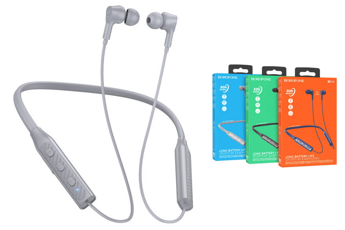 Наушники вакуумные беспроводные BOROFONE BE59 Rhythm neckband wireless BT headset Bluetooth (серый)