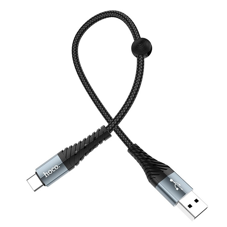 Кабель USB - Type-C HOCO X38, 3A (черный) 0,25м (в оплетке, с усилением сгиба)